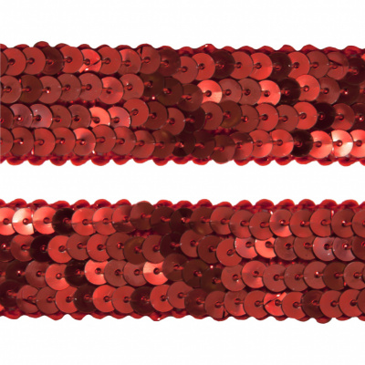 Тесьма с пайетками 3, шир. 20 мм/уп. 25+/-1 м, цвет красный - купить в Октябрьском. Цена: 778.19 руб.