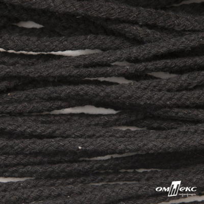 Шнур плетеный d-6 мм круглый, 70% хлопок 30% полиэстер, уп.90+/-1 м, цв.1078-черный - купить в Октябрьском. Цена: 588 руб.