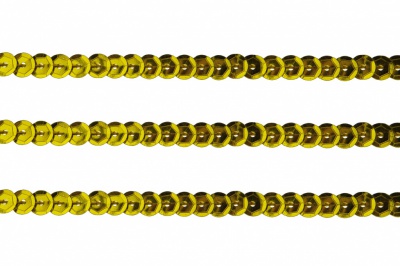 Пайетки "ОмТекс" на нитях, SILVER-BASE, 6 мм С / упак.73+/-1м, цв. А-1 - т.золото - купить в Октябрьском. Цена: 468.37 руб.
