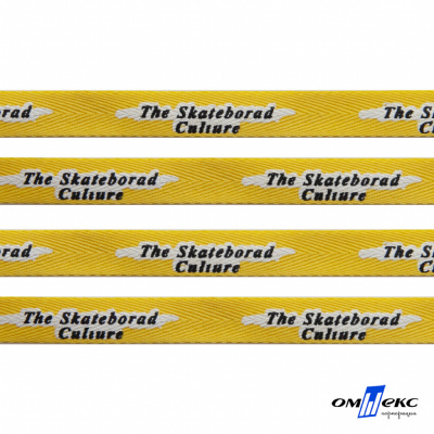Тесьма отделочная (киперная) 10 мм, 100% хлопок,"THE SKATEBOARD CULIURE"(45 м) цв.121-30 -жёлтый - купить в Октябрьском. Цена: 850.62 руб.