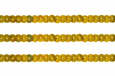 Пайетки "ОмТекс" на нитях, SILVER SHINING, 6 мм F / упак.91+/-1м, цв. 48 - золото - купить в Октябрьском. Цена: 356.19 руб.
